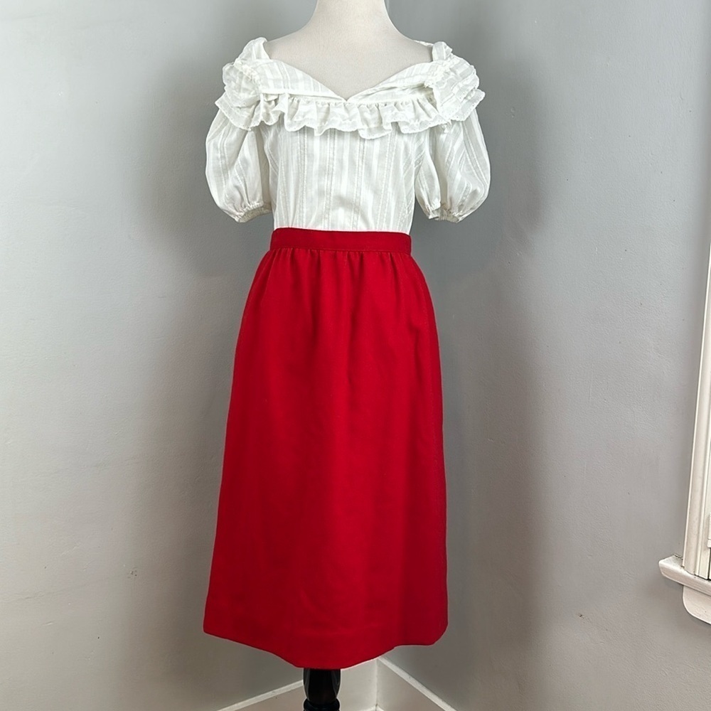 Vintage Lanz Originals Made in USA Red Wool Midi Skirt
